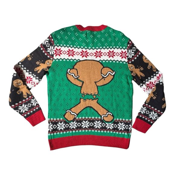 NWT Oh Snap Gingerbread Ugly Christmas Sweater Green Red Holiday Crewneck L - Picture 5 of 8